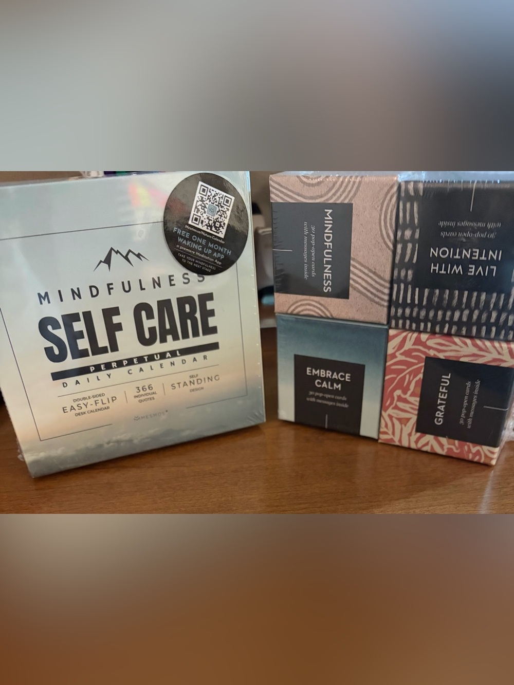 Mindfulness Self-Care Perpetual Calendar - Blue/ Pop Up Card Boxes